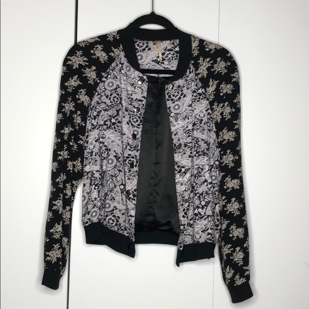 Free People Floral Bomber Jacket Xs